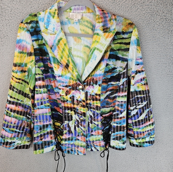Alberto Makali Womens Colorful Lace Up Detail Short Jacket Sz 6 Vintage Light - Picture 2 of 12